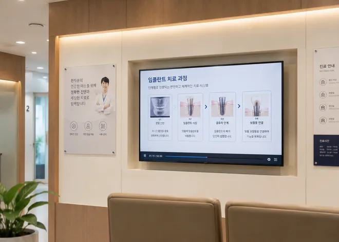 대기실 화면에 치료 과정을 단계별로 띄운 원내 안내물